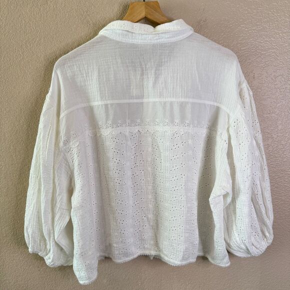 Free People Intimately Full Bloom Shirt Blouse Womens Size Medium Ivory Eyelet - Picture 10 of 14